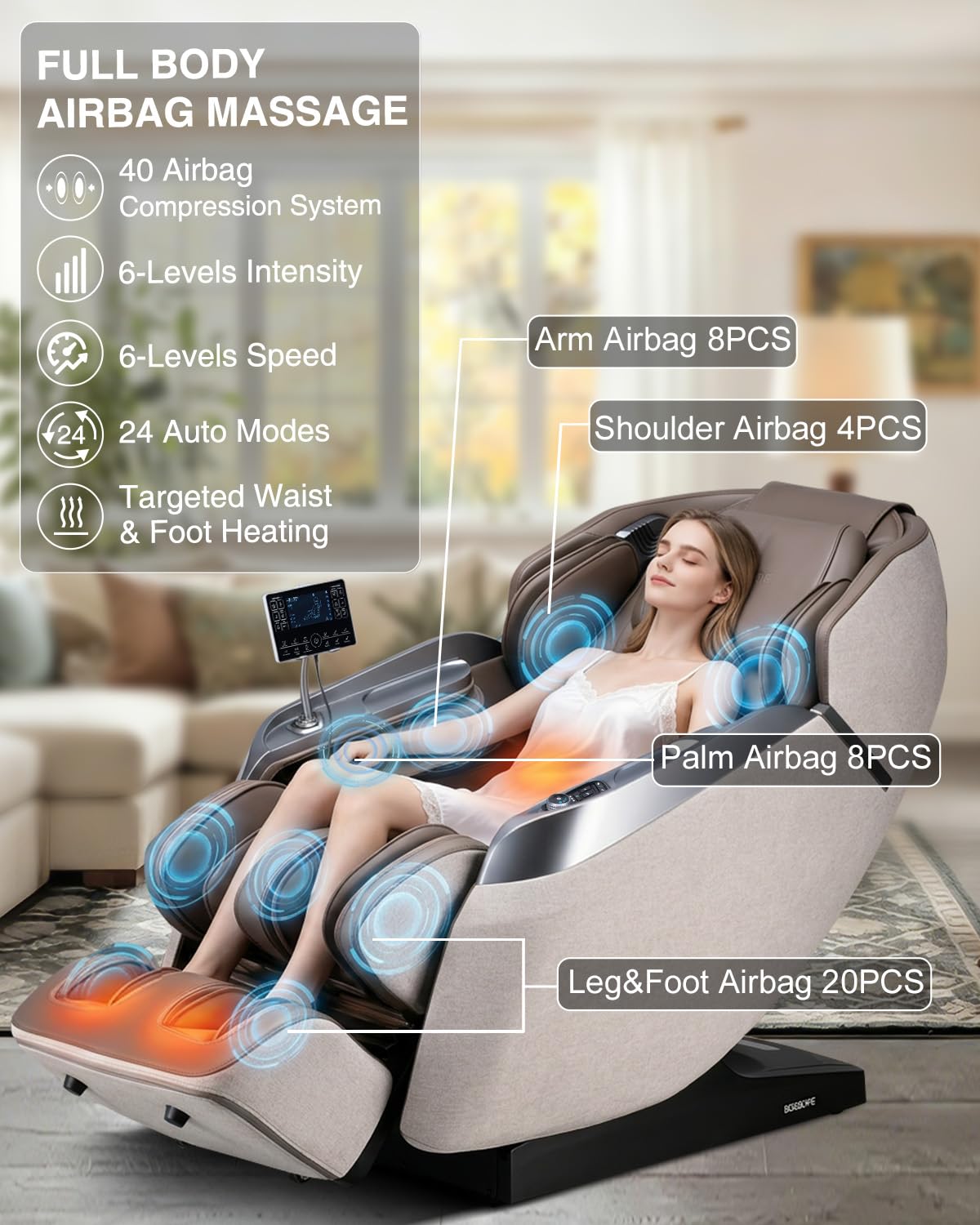 BOSSCARE 2026 4D Massage Chair Full Body, 24 Modes Zero Gravity SL-Track Shiatsu Recliner- AI APP Control Airbag Massage with Body Scan, Deep Yoga Stretch, Foot Rollers, Built-in Heat System(Brown)