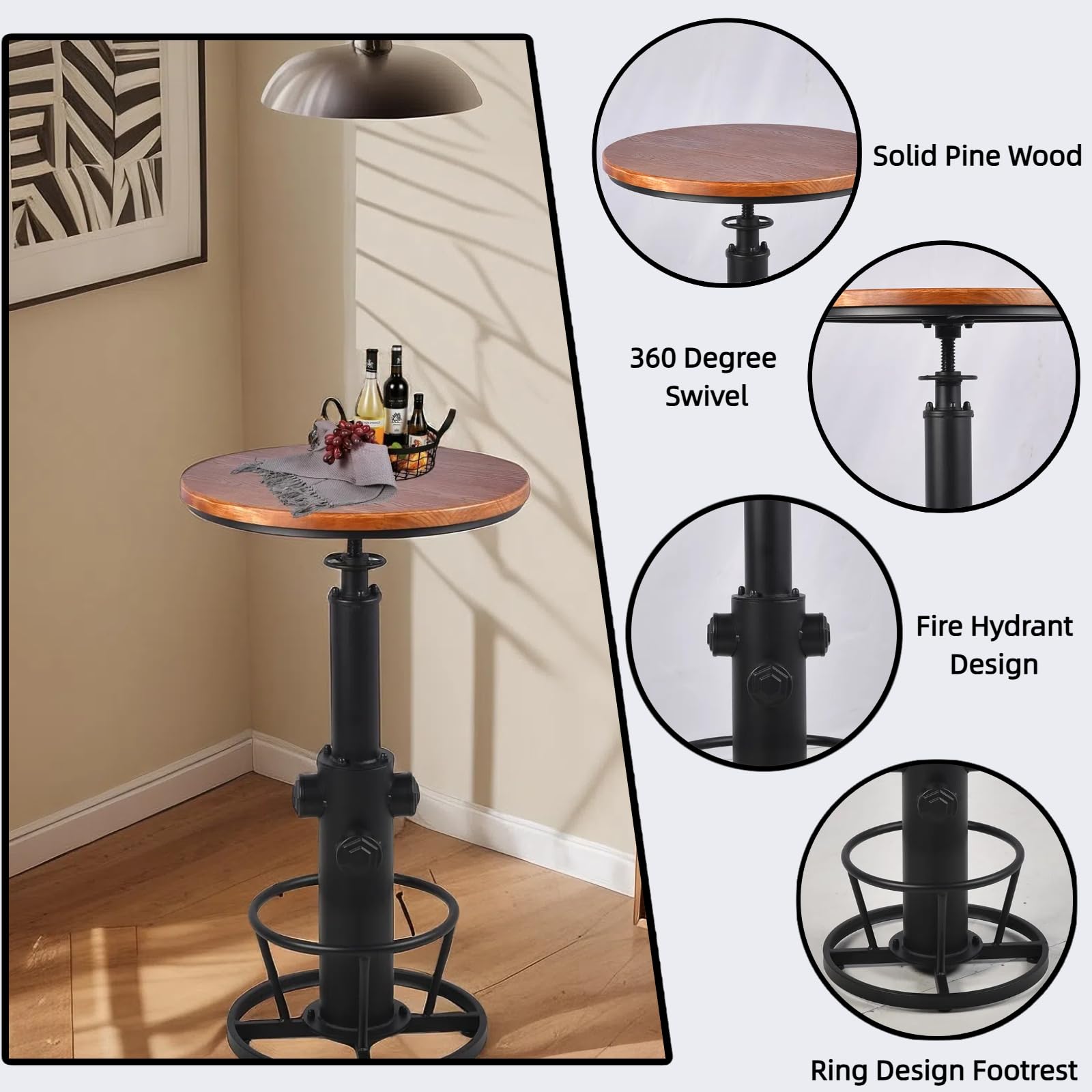 3-Piece Bar Table Set with Adjustable Swivel Stools