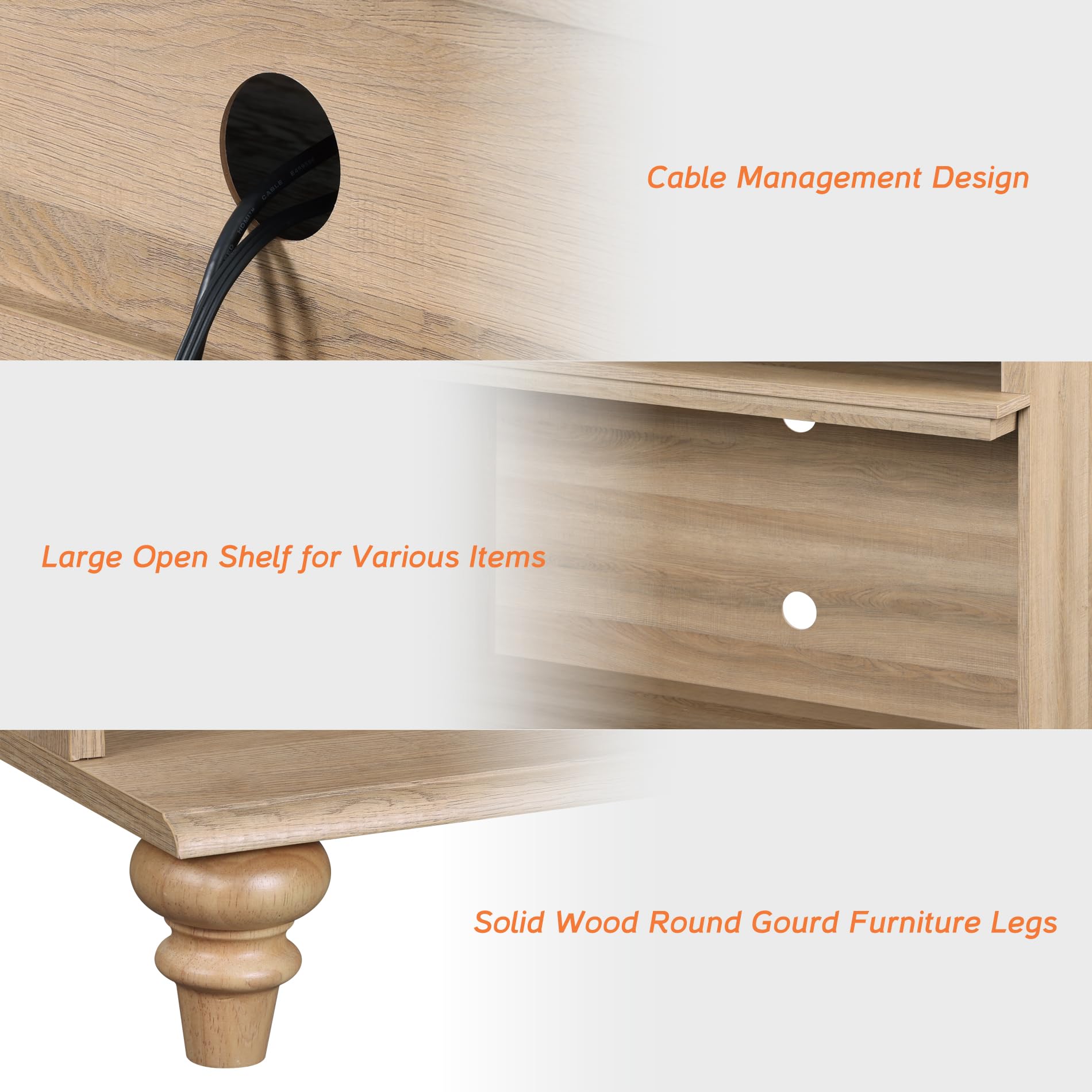 WAMPAT Set of 2 Farmhouse Large End Table, Tall Side Table with 2 Storages for Living Room, Oak