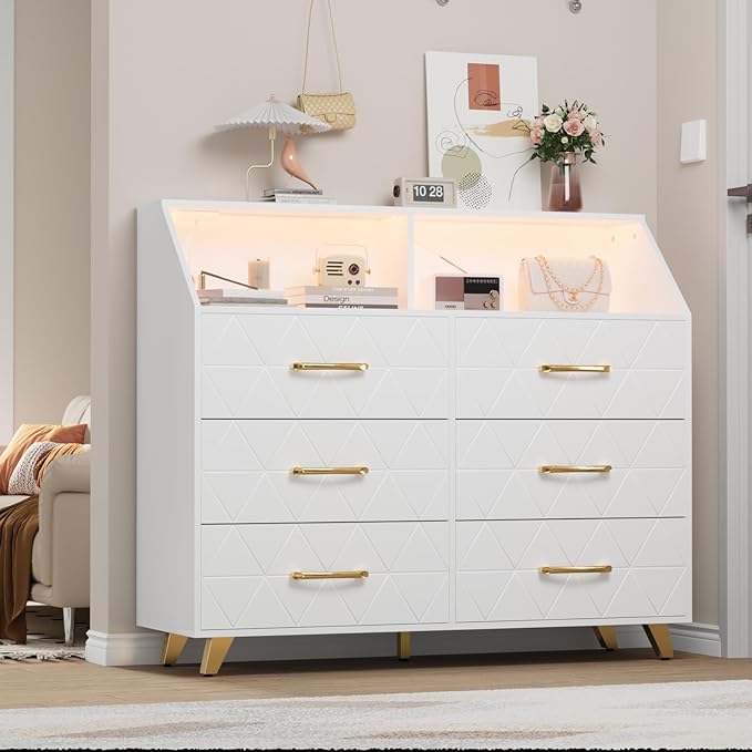 6-Drawer Dresser with LED Lights & Charging Station