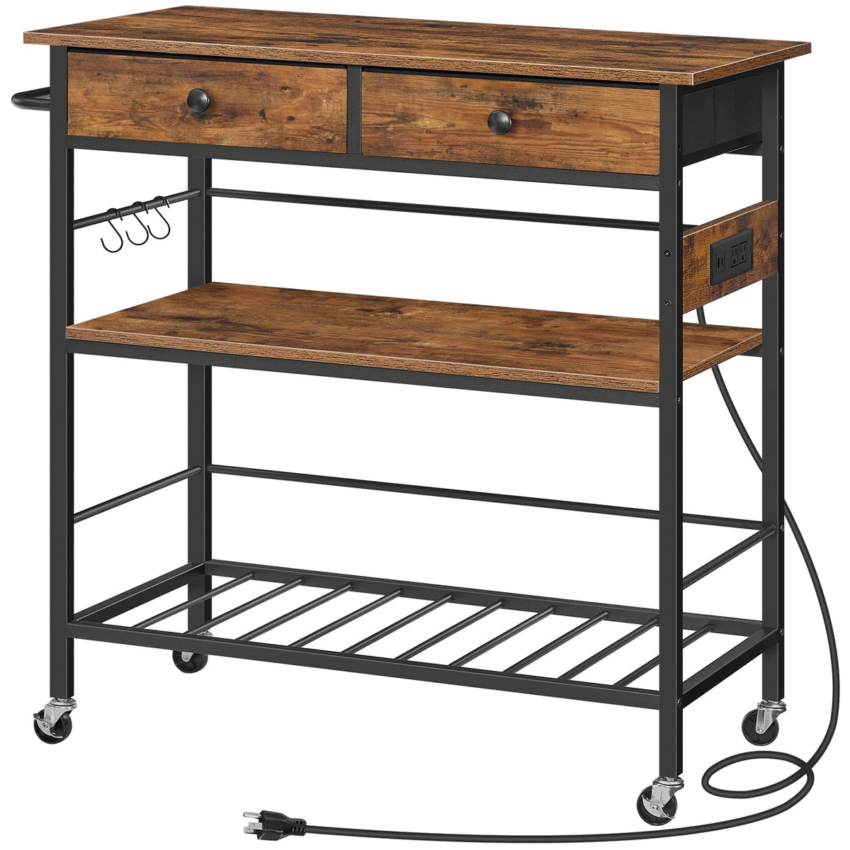 Rolling Kitchen Island with Drawers and Outlet