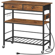 Rolling Kitchen Island with Drawers and Outlet