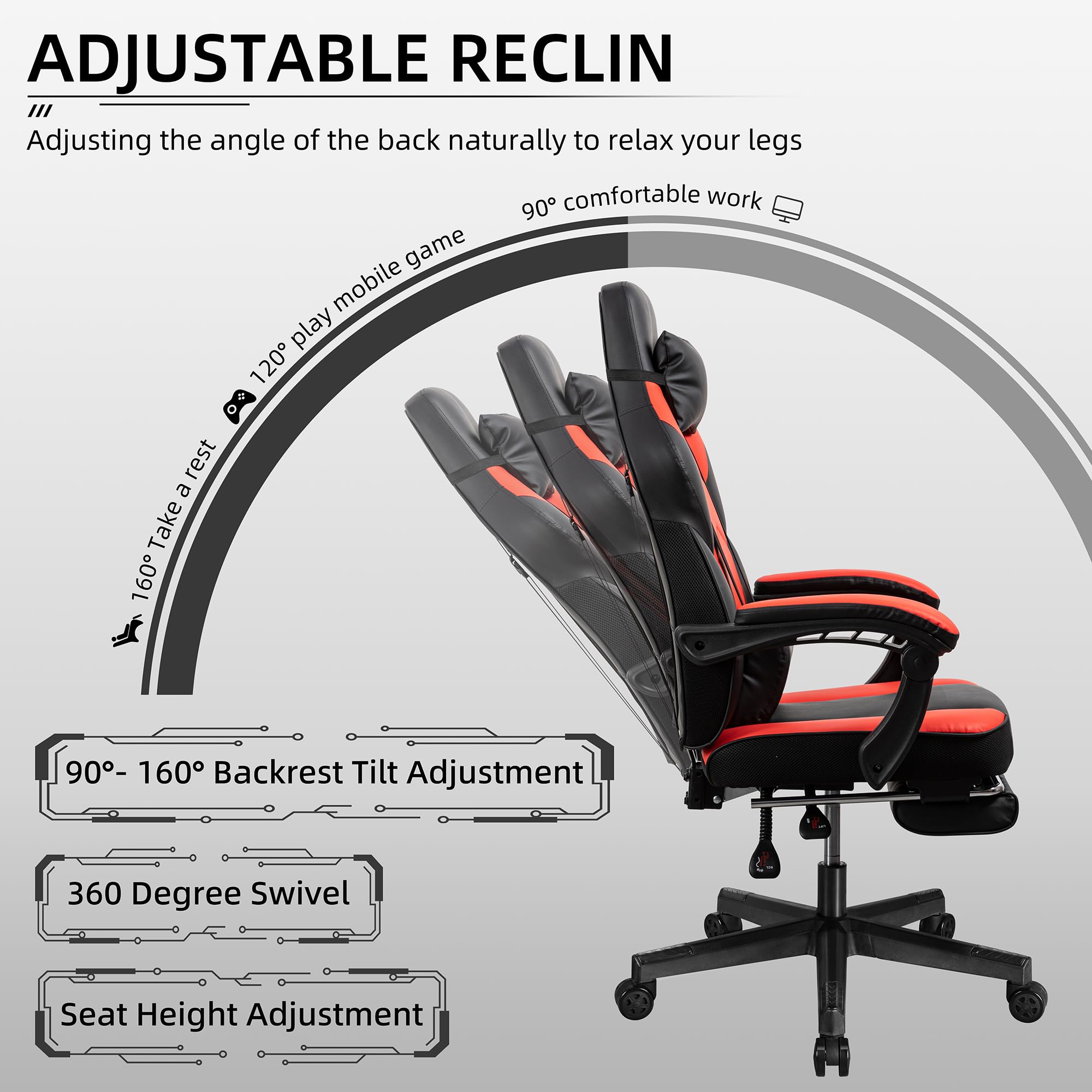 Ergonomic Gaming Chair with Footrest & Massage Lumbar Support