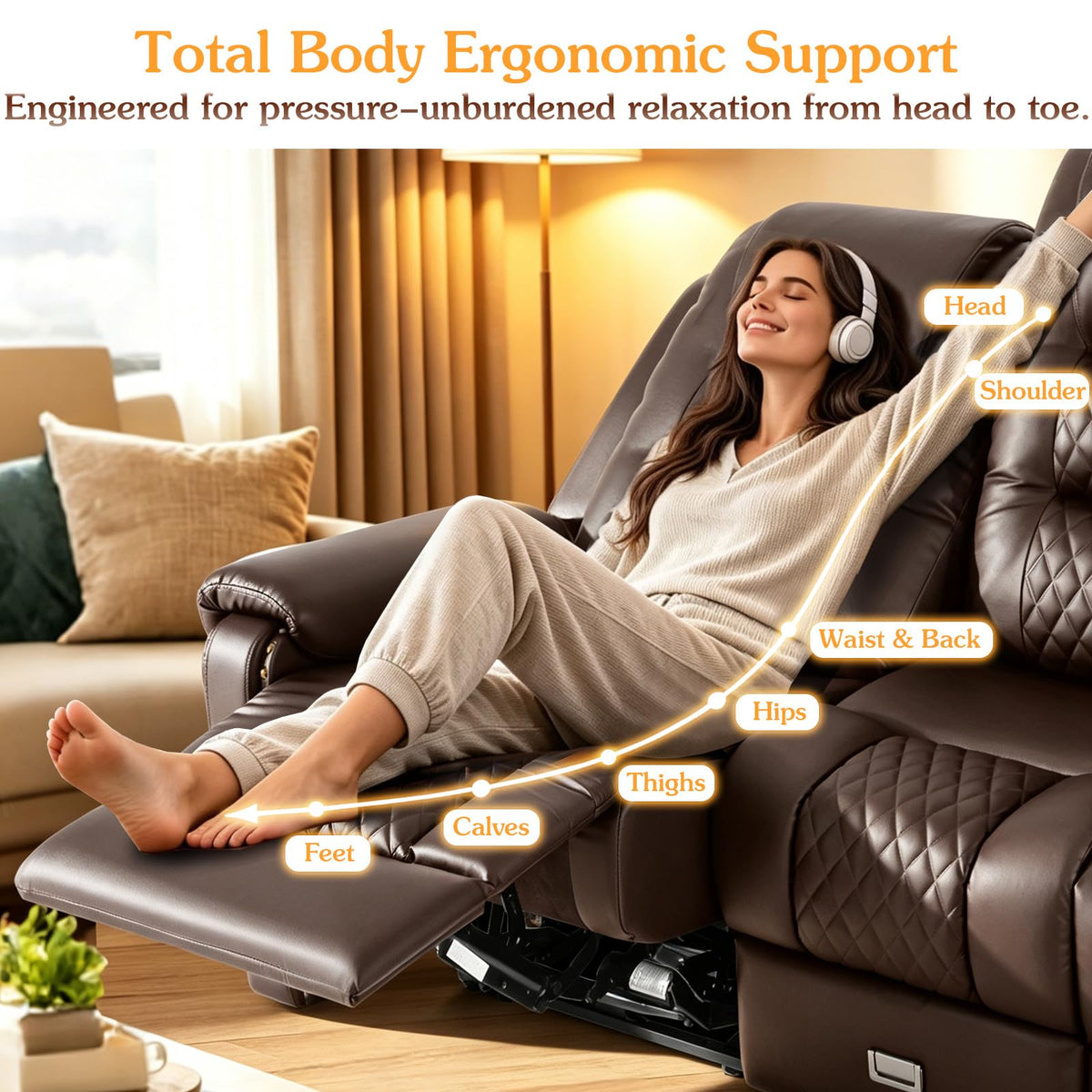 3 Seat Power Loveseat Recliner Sofa, Home Theater Seating with Massage Heat