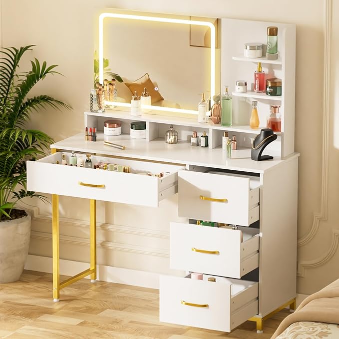 Black Makeup Vanity with LED Mirror