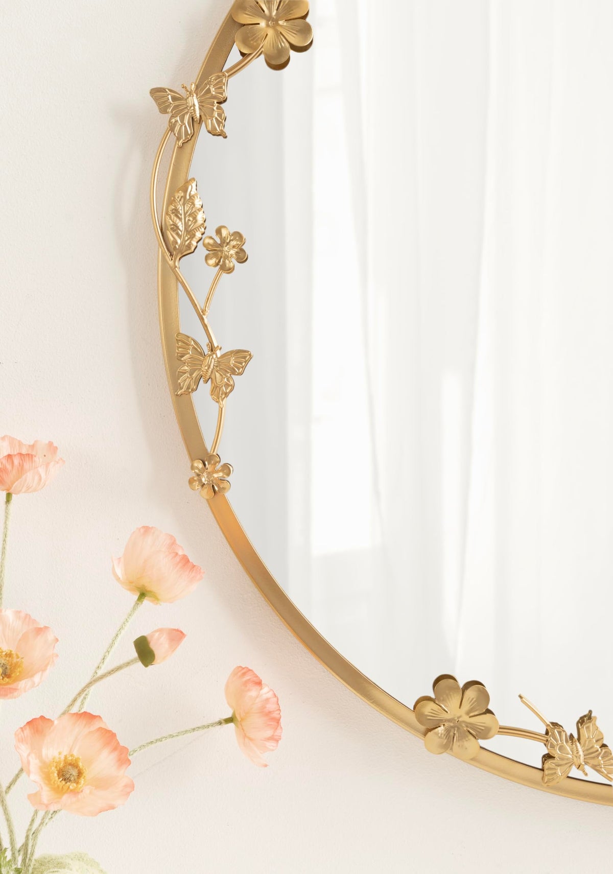 Gold Floral Round Wall Mirror