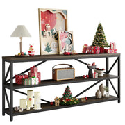 Industrial Console Sofa Table with 3-Tier Storage Shelf