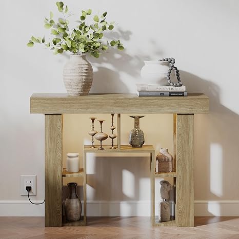 Narrow Console Table with Storage & Power Outlets