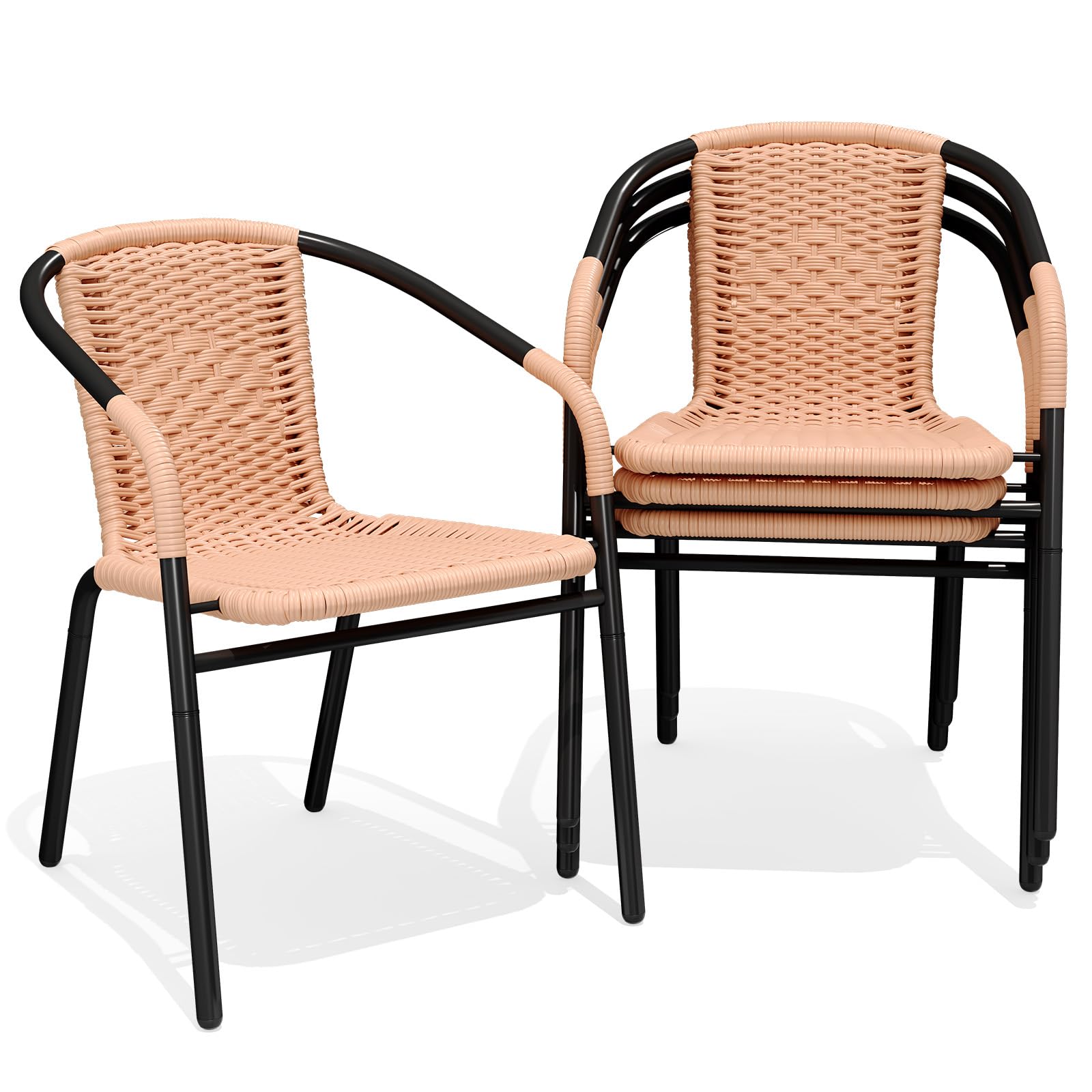 JEAREY Outdoor Patio Rattan Dining Chairs Set of 4, All Weather Stackable Dining Chairs for Lawn, Restaurant, Garden, Beige