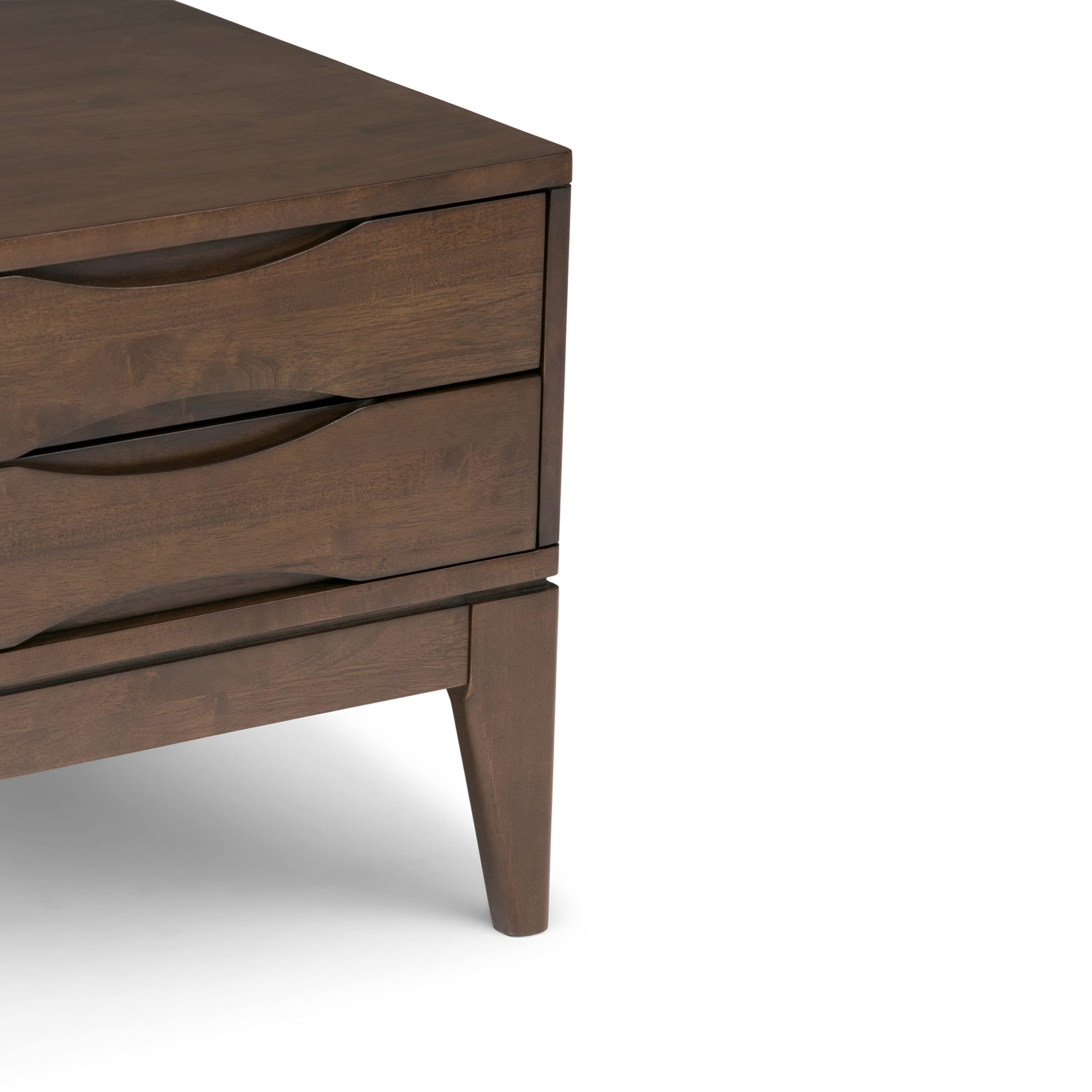 SIMPLIHOME Harper End Table - 22 inch Wide Solid Wood 2 Drawer Side Table in Walnut Brown, Mid Century Modern Accent Table for Living Room with Tapered Legs and Notched Handles