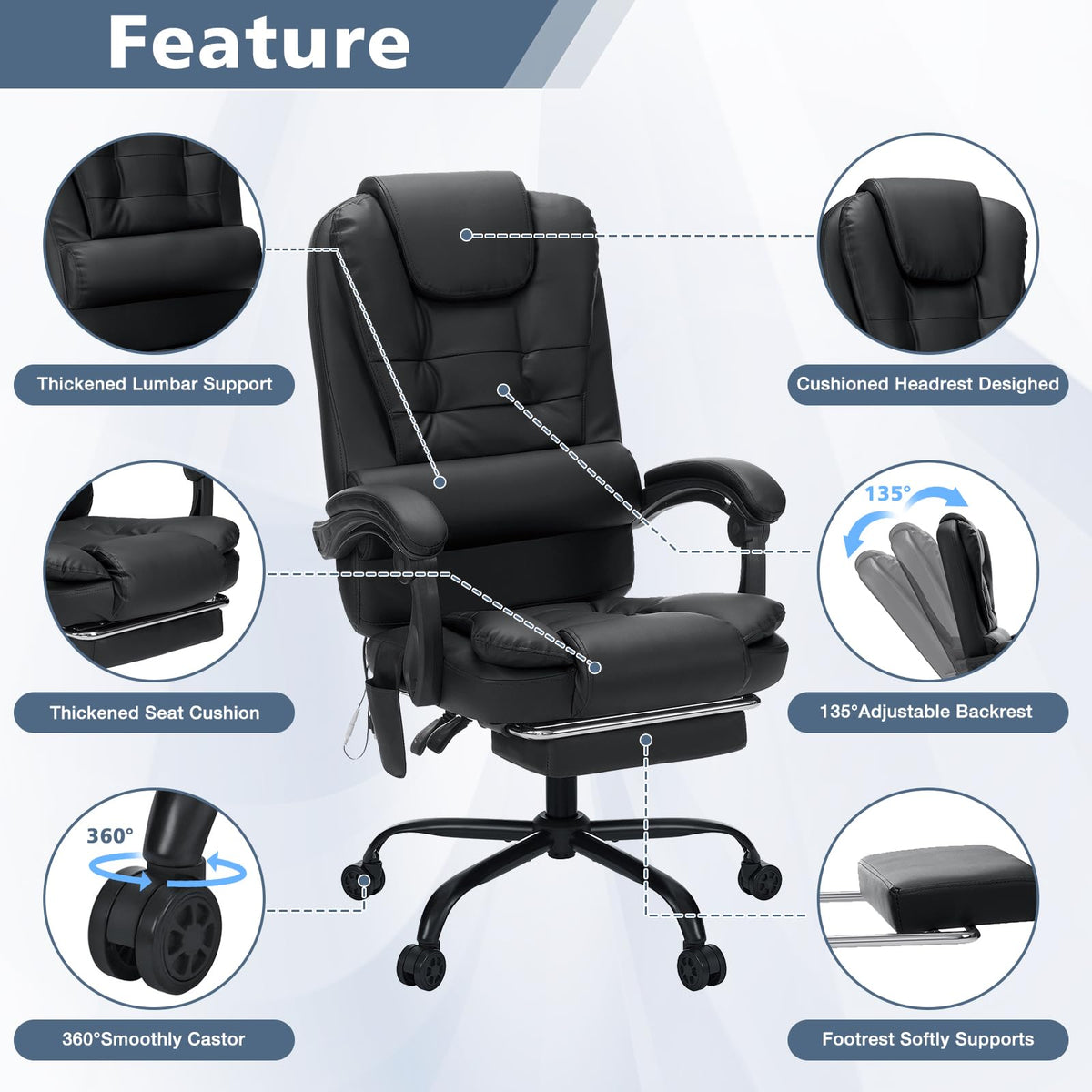 Massage Office Chair with Footrest