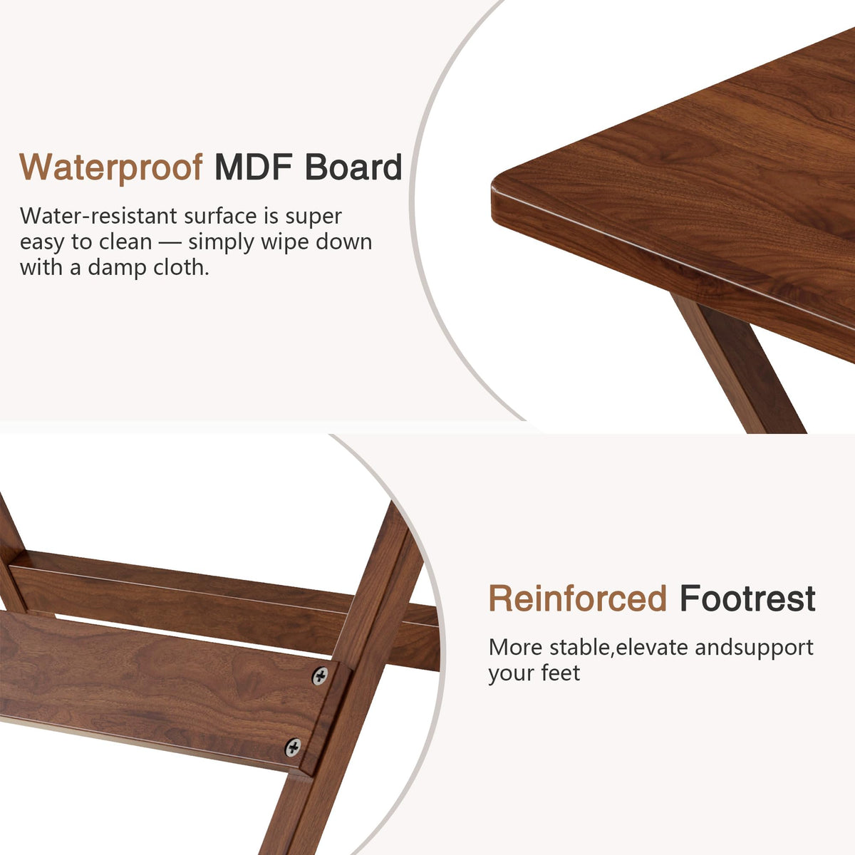 VECELO Folding Table Set of 2, Modern Wood Portable Snack TV Trays, Easy to Clean & Assemble, for Living Room,Bedroom, Kitchen, Brown