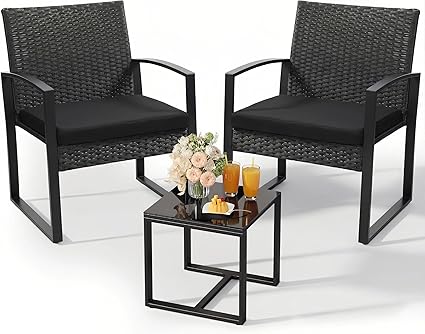 3-Piece Outdoor Wicker Bistro Set with Coffee Table