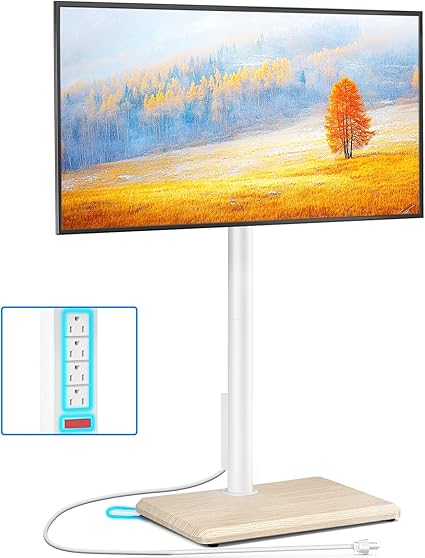Swivel Floor TV Stand with Power Outlet, Height Adjustable, 32–60 Inch TVs
