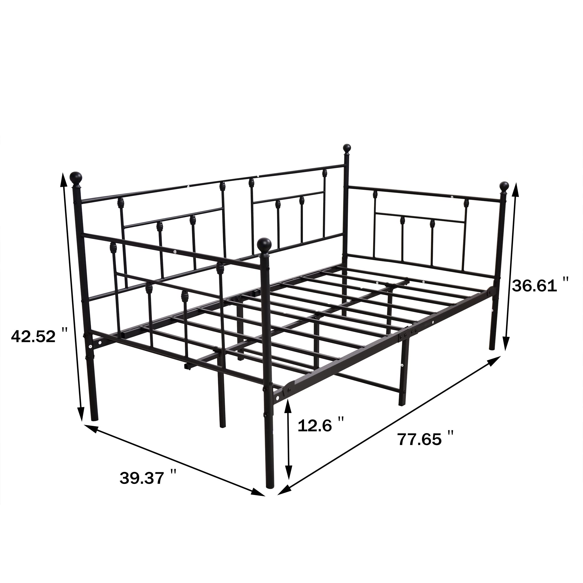 HAHRIR Metal Daybed Frame with Steel Slats Platform Furniture, Twin Size with Multifunctional Mattress Foundation, Black