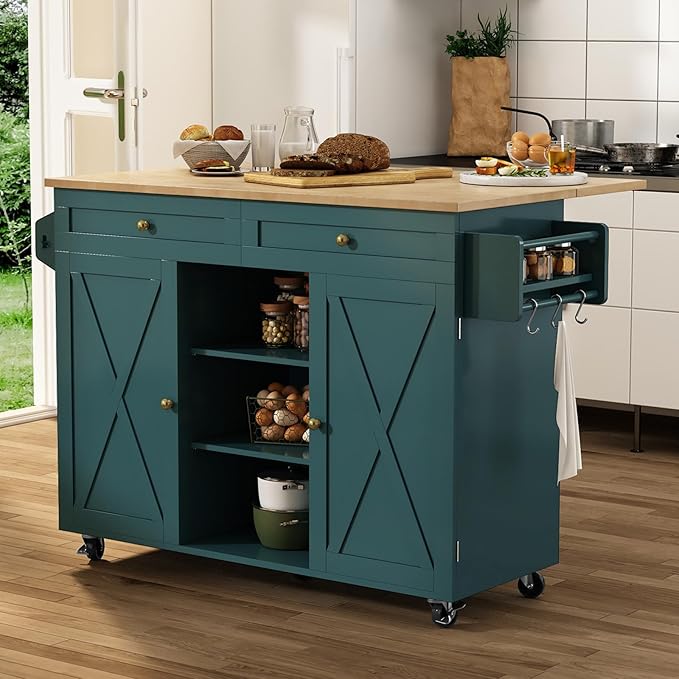 Rolling Kitchen Island with Drop Leaf