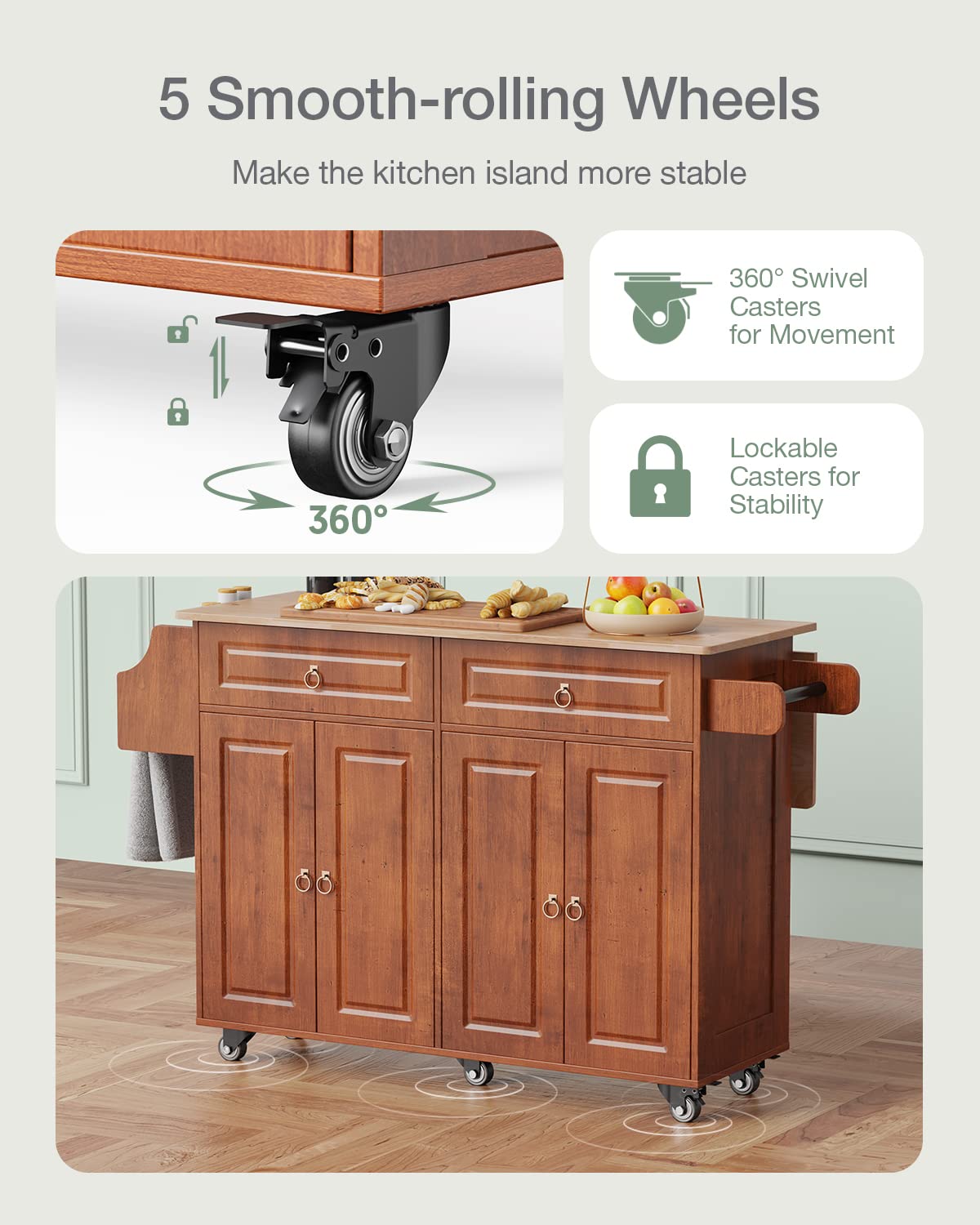 Kitchen Island with Drop Leaf & Storage on Wheels