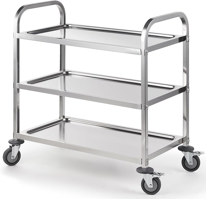 3-Tier Stainless Steel Utility Cart with Locking Casters