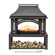 Steel Chiminea Outdoor Wood Burning Fire Pit with Chimney