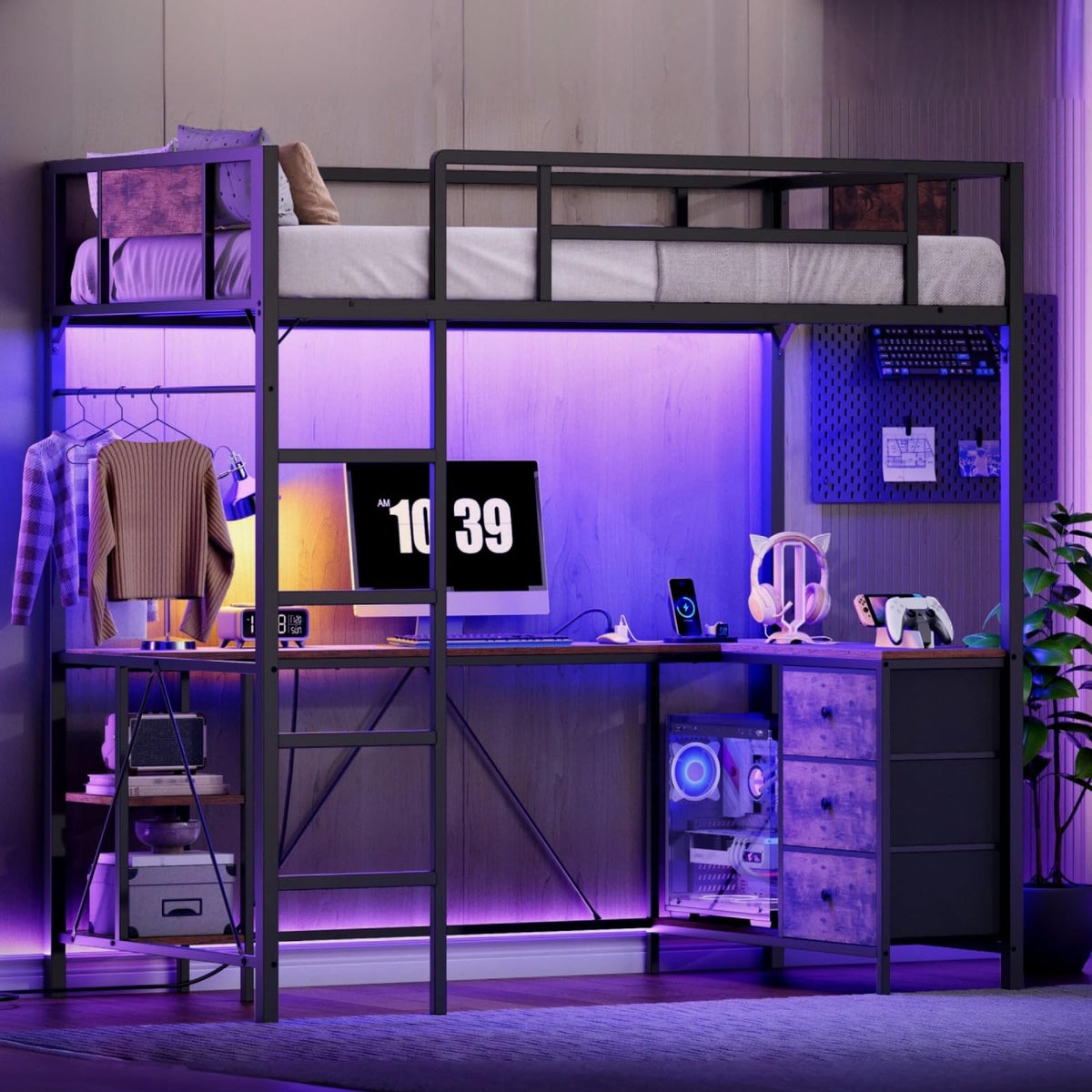 Twin Loft Bed with L-Shaped Desk