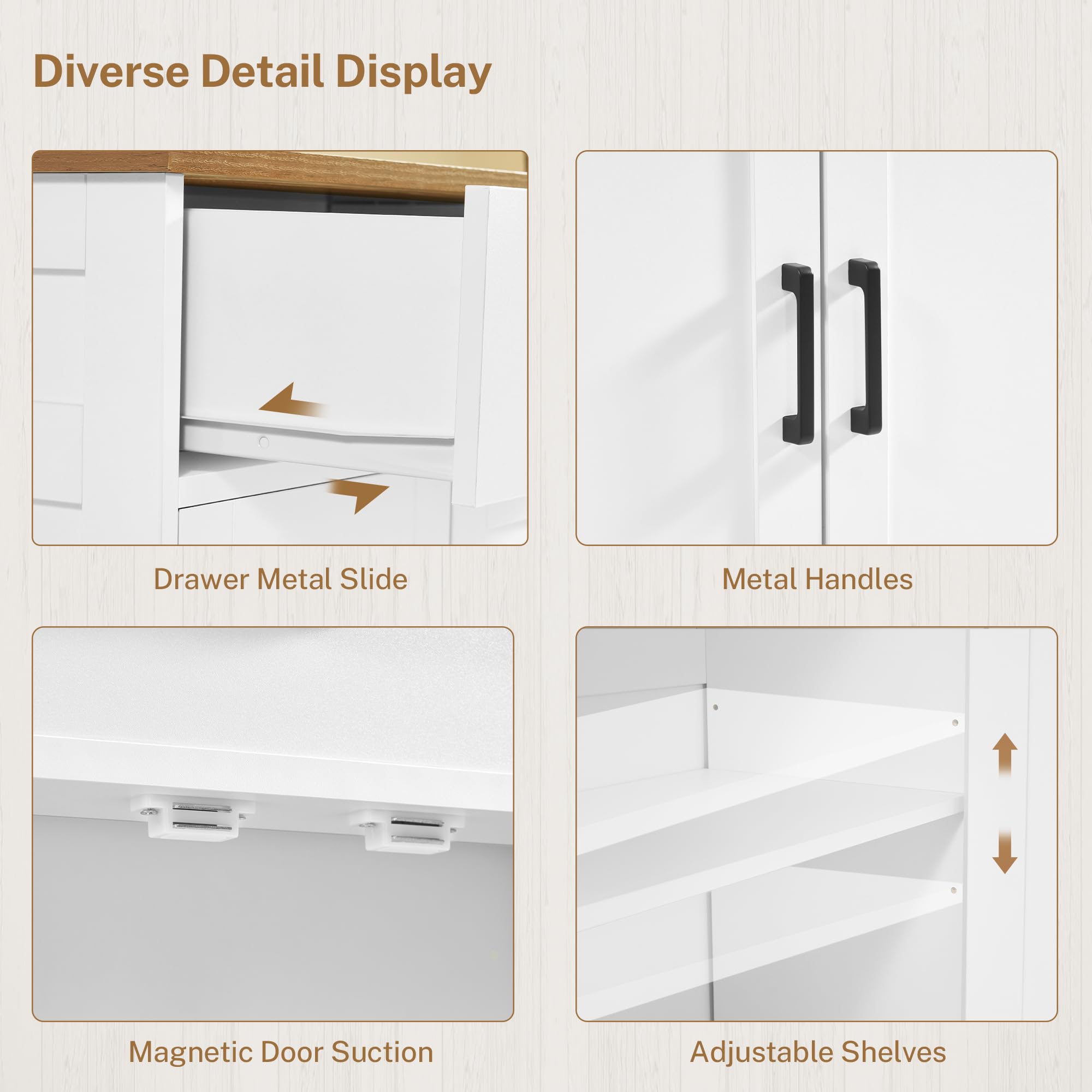 SLINEMO Buffet Cabinet with Storage and 2 Drawers, Large Sideboard Buffet Cabinet with Adjustable Shelves and Doors, Modern Coffee Bar Cabinet, White