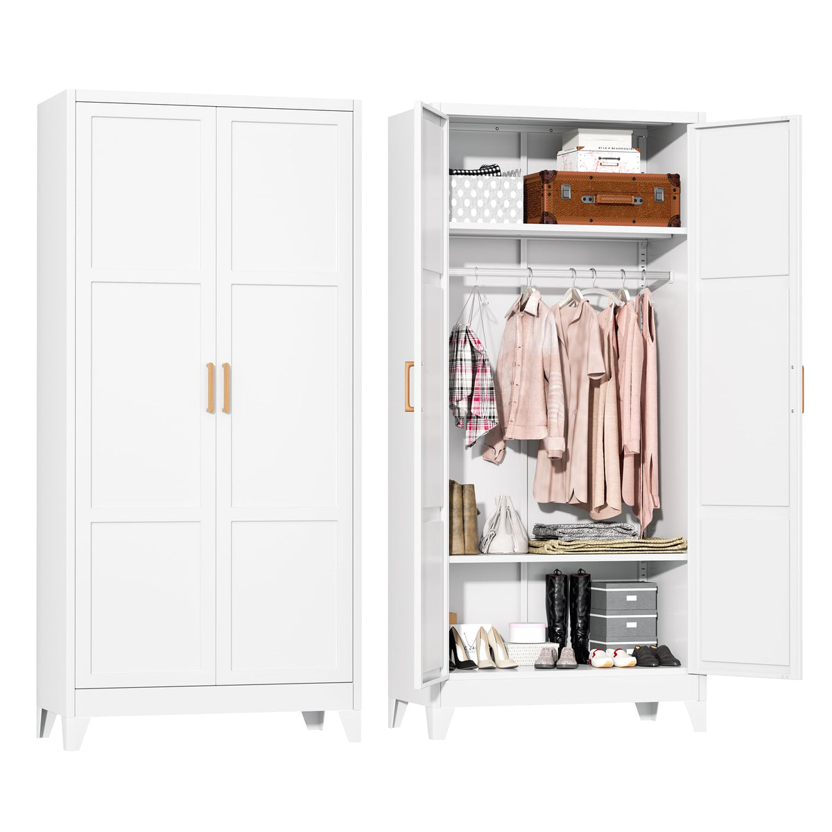 White Metal Wardrobe Cabinet