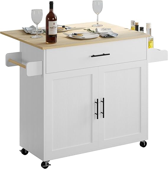 Rolling Kitchen Island with Drop Leaf