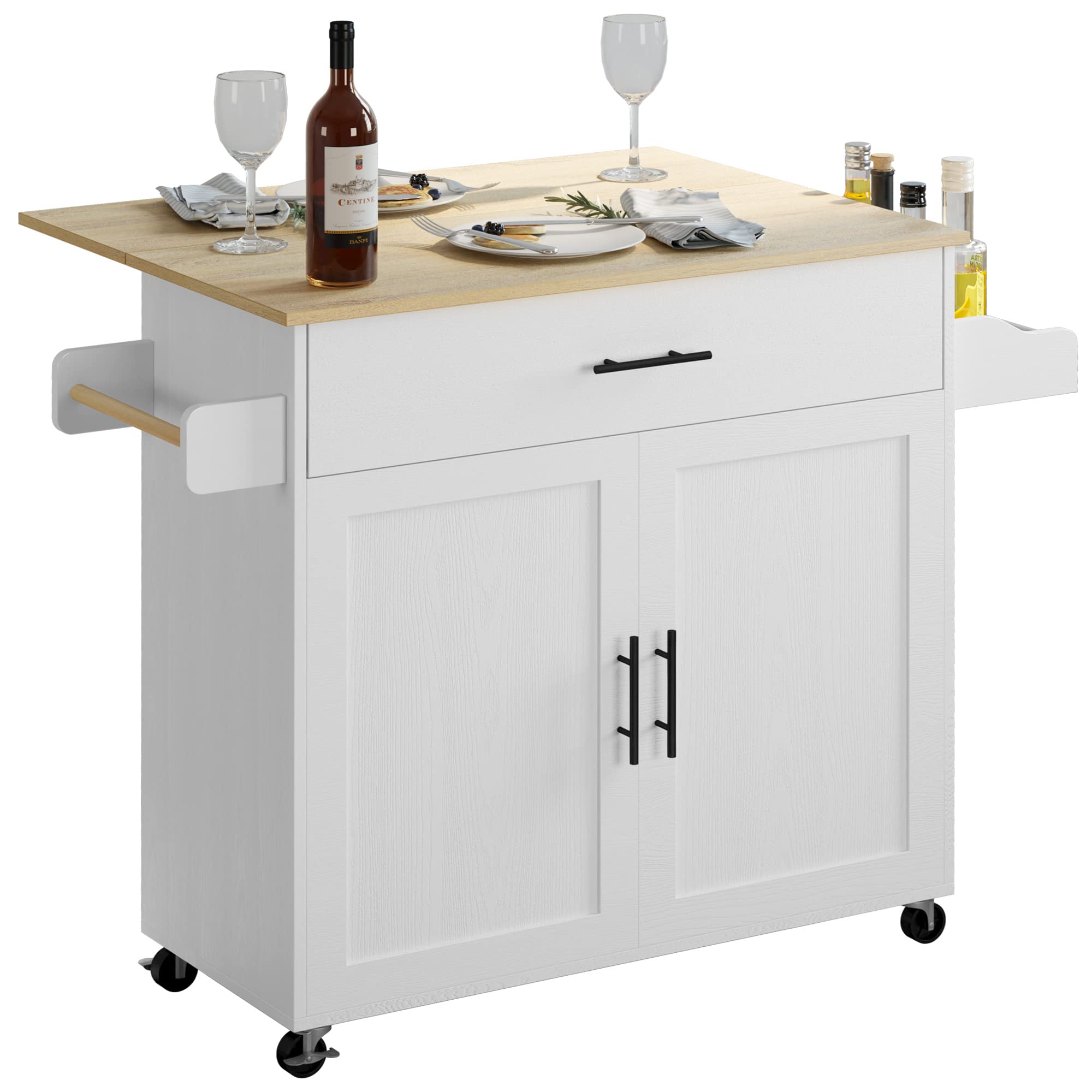 Rolling Kitchen Island with Drop Leaf & Storage