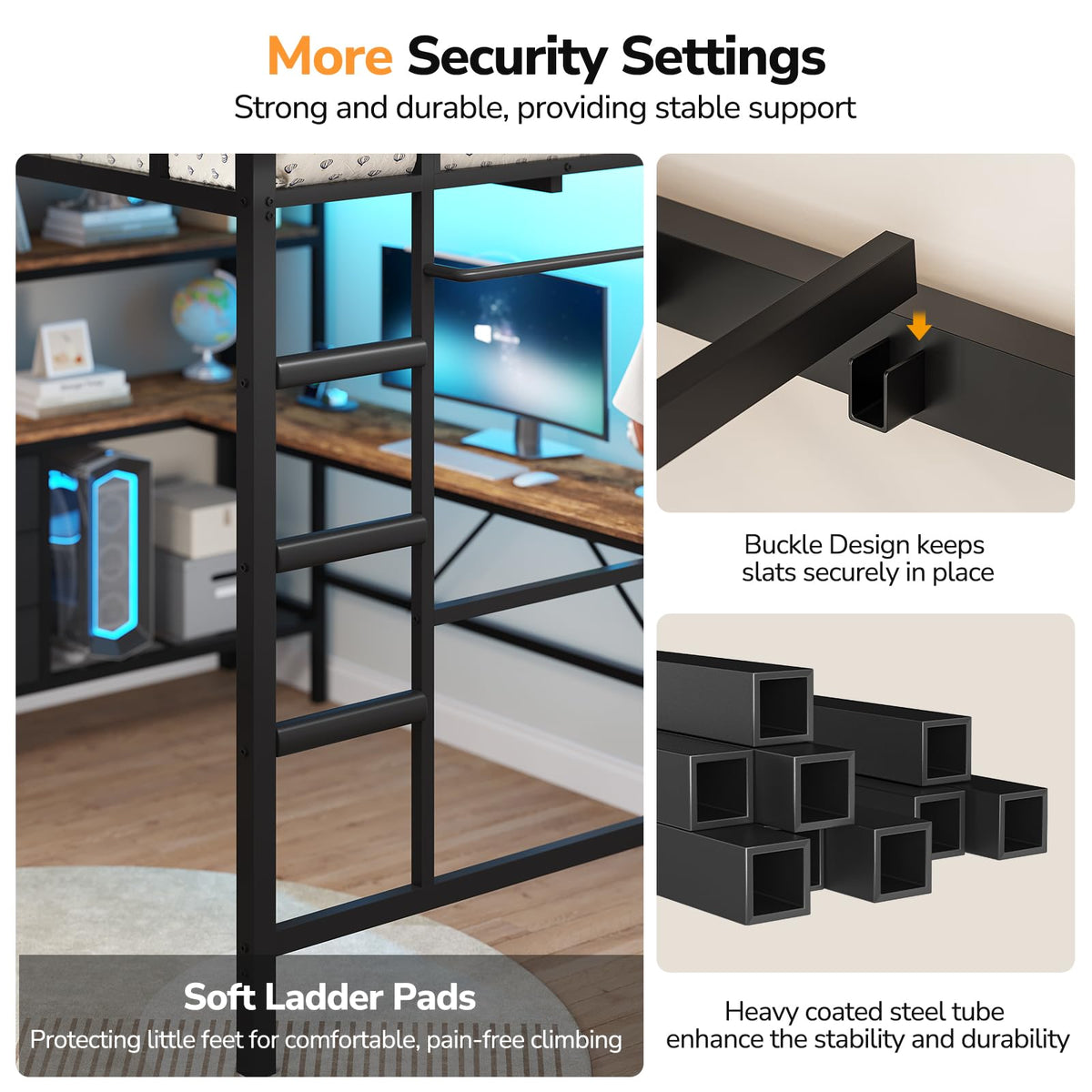 Metal Loft Bed with Desk & Storage