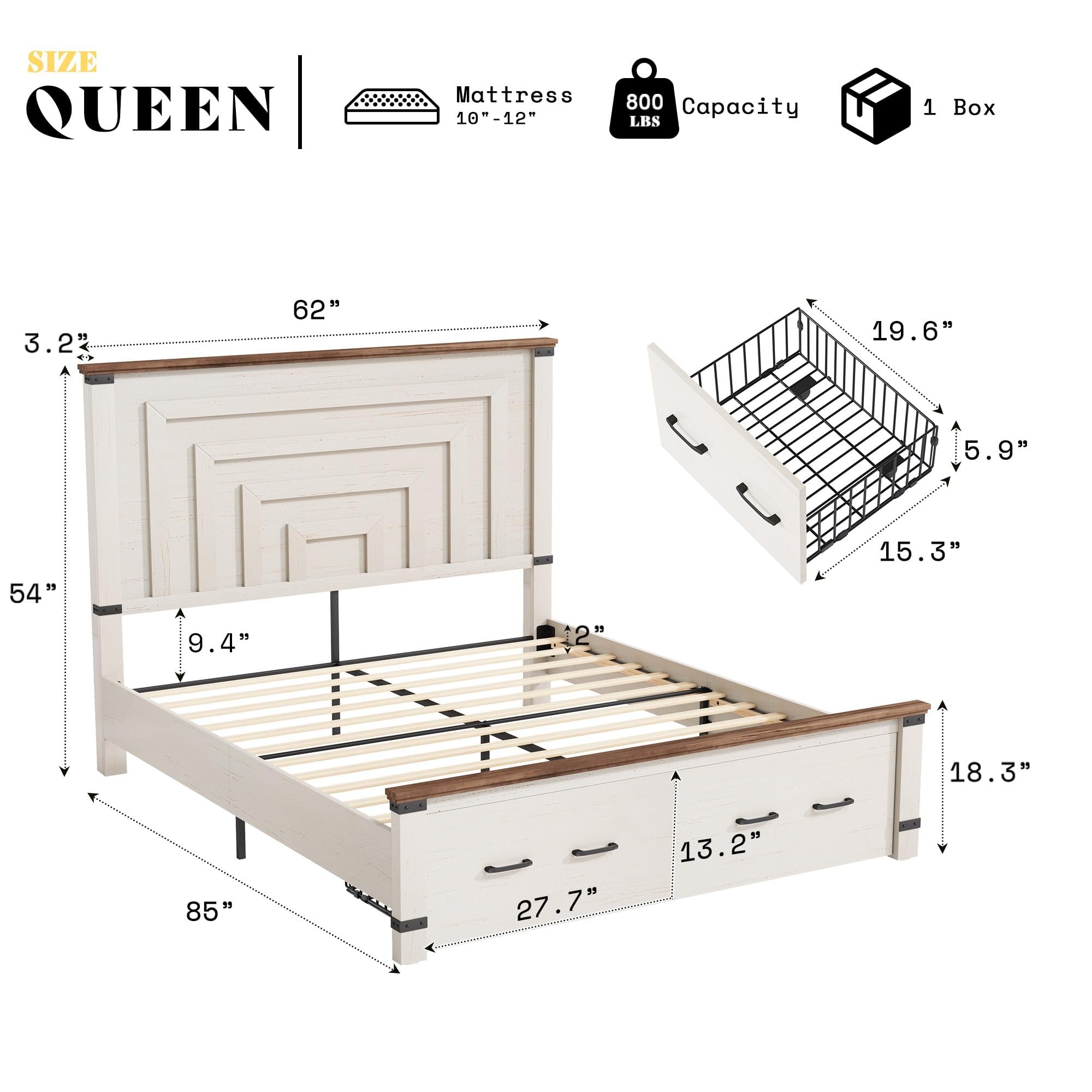 5-Piece Farmhouse Bedroom Set with Charging Nightstands
