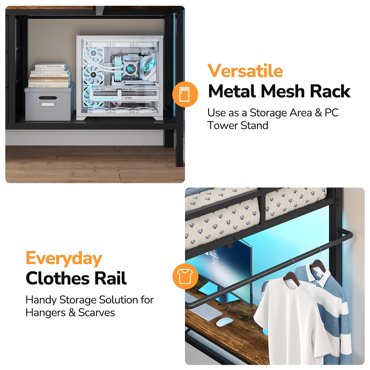 Metal Loft Bed with Desk & Storage