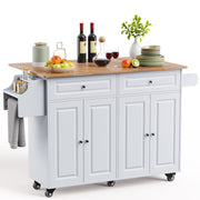 Kitchen Island Cart with Rubber Wood Top, Storage Cabinets & Drawers
