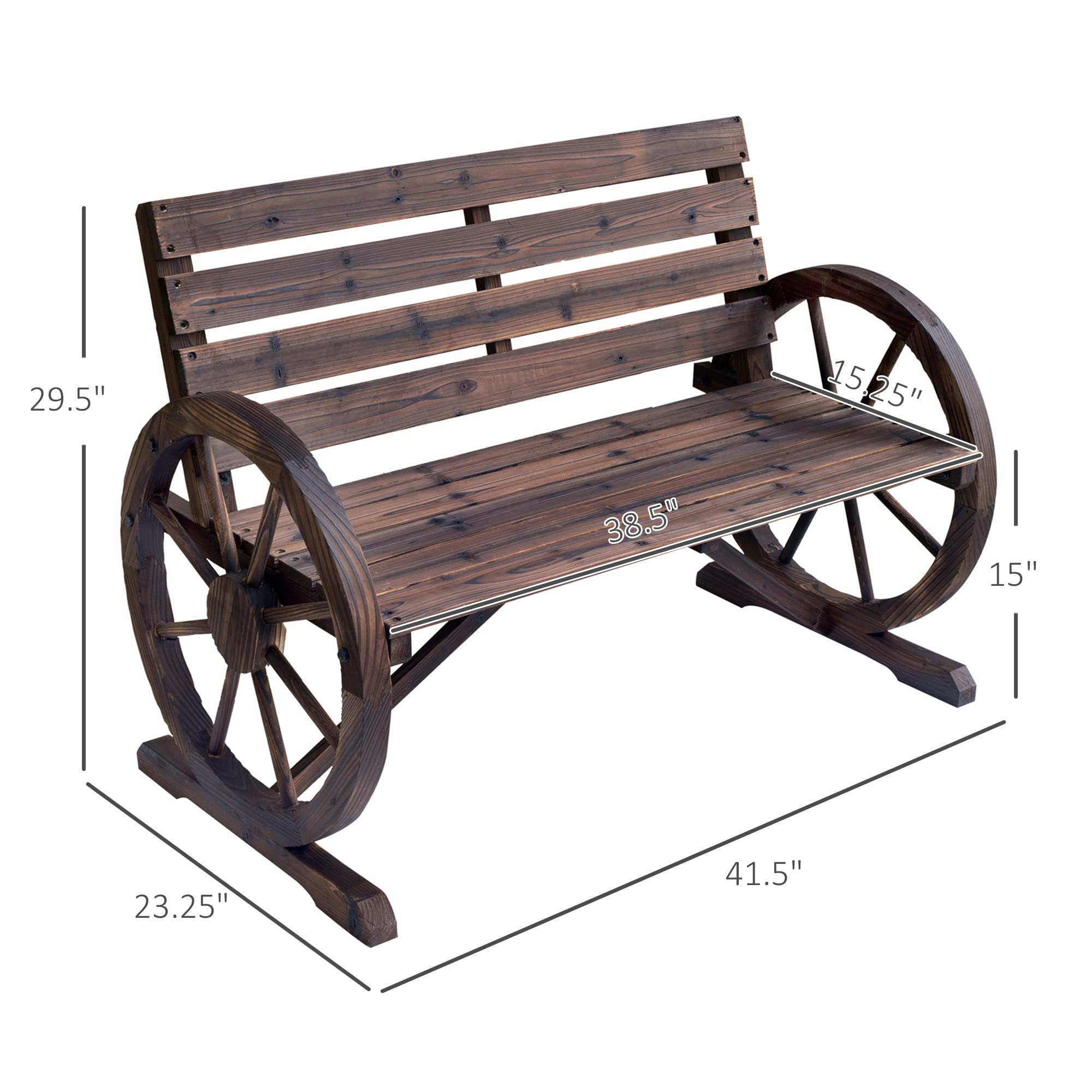 41-Inch Rustic Wagon Wheel Wood Outdoor Bench