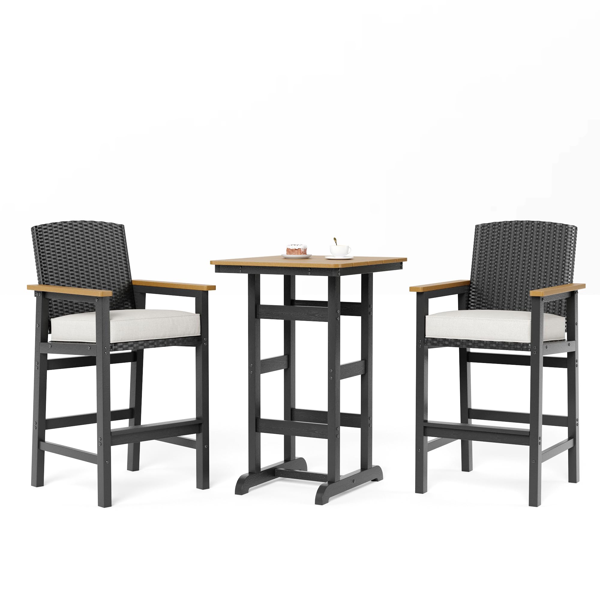 Outdoor Bar Set 3-Piece with High Top Table & Wicker Bar Chairs
