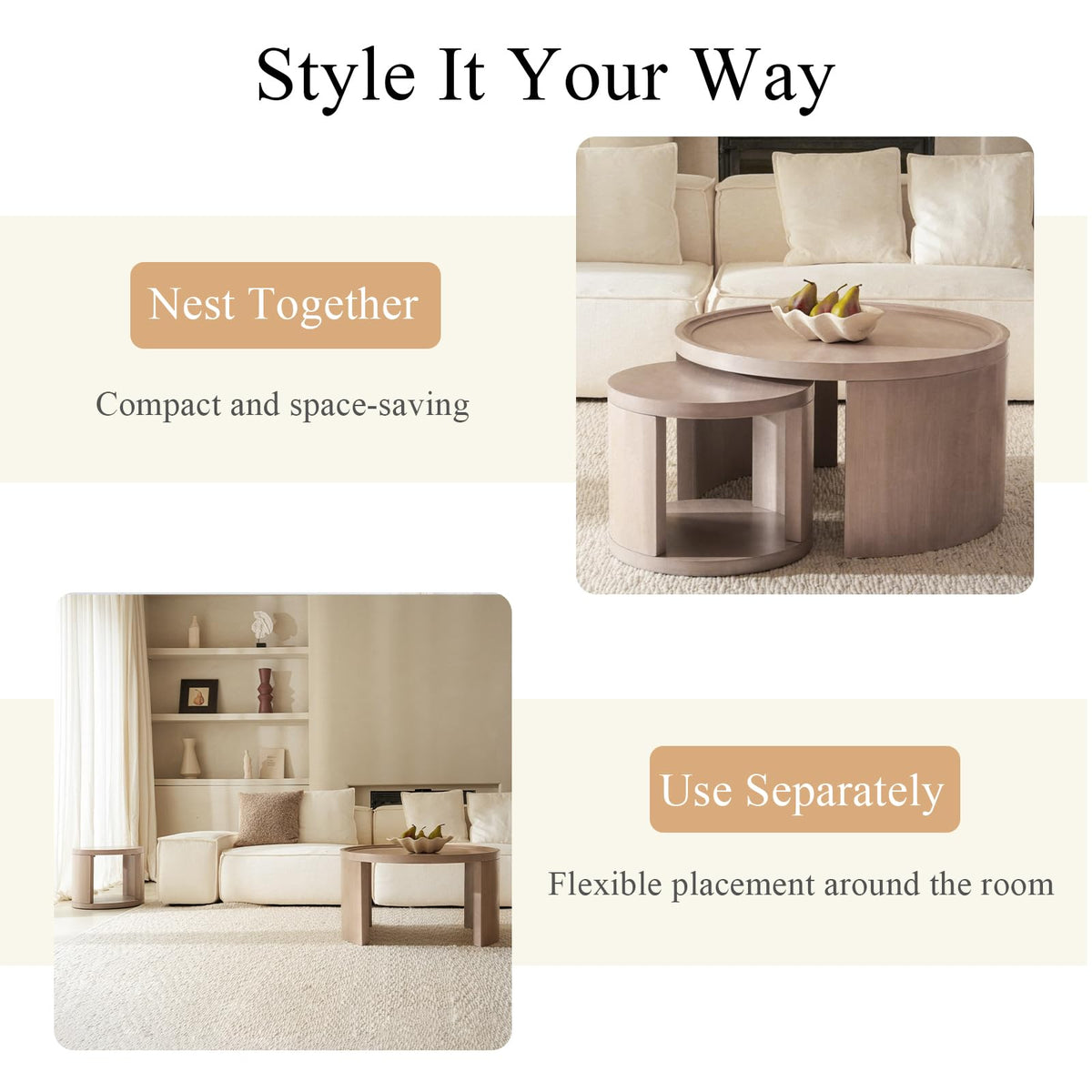 Gray Round Nesting Coffee Table Set
