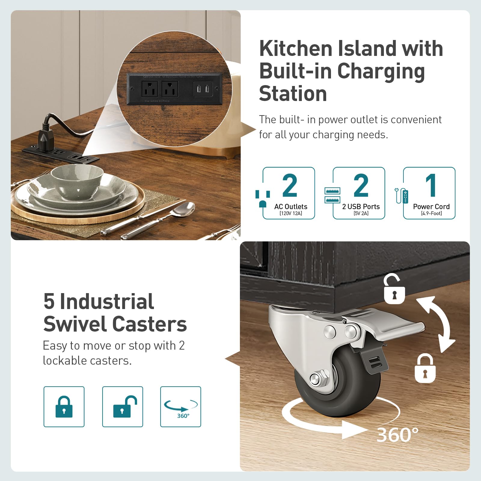Kitchen Island with Storage & Drop-Leaf