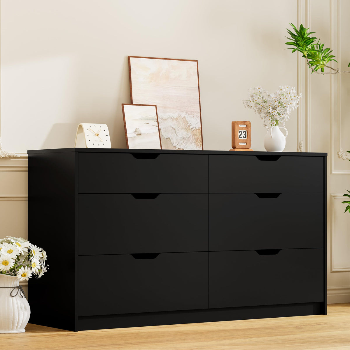 Furmax Dresser for Bedroom with 6 Drawers, 47.2" Modern Dressers, Black