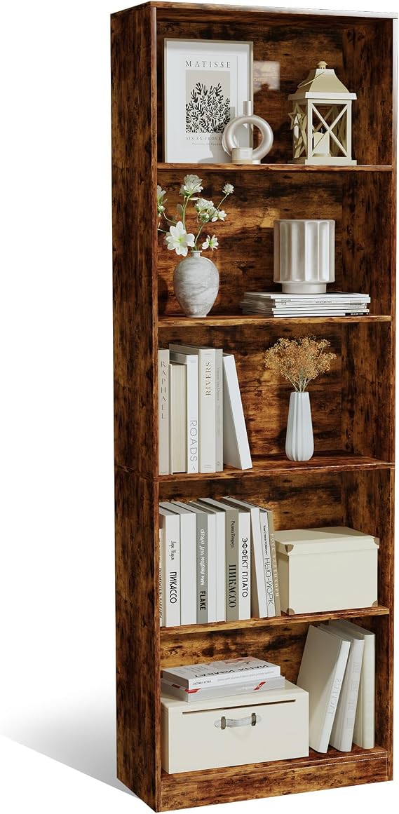 5-Tier Tall Bookshelf, 70.8" Floor Standing Bookcase