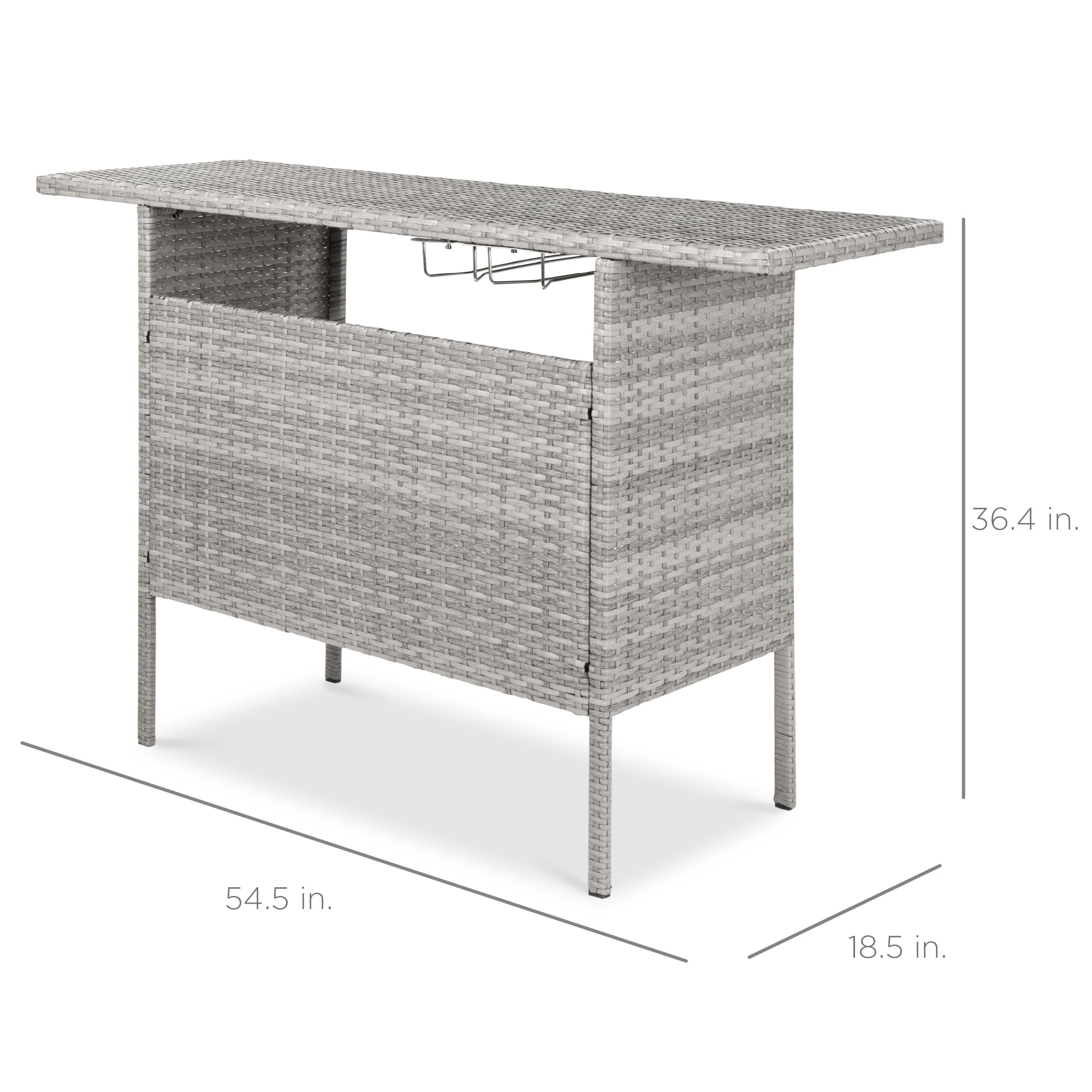 Best Choice Products Outdoor Patio Wicker Bar Counter Table Backyard Furniture w/ 2 Steel Shelves and 2 Sets of Rails - Gray