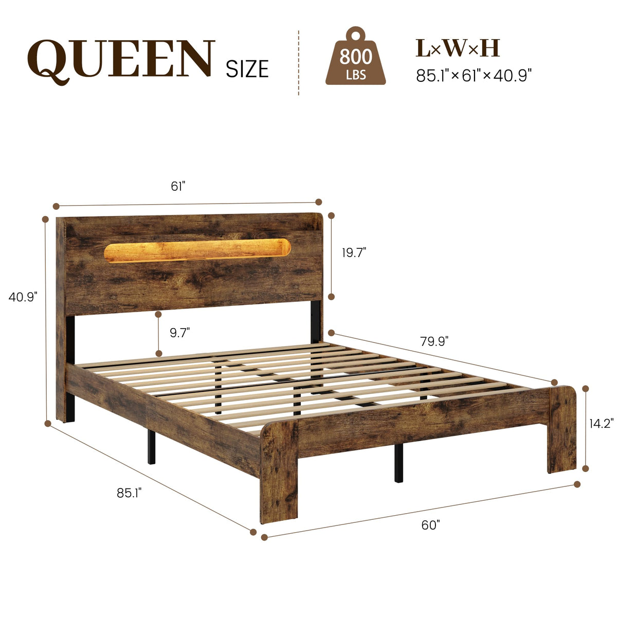Queen Platform Bed with Storage Headboard
