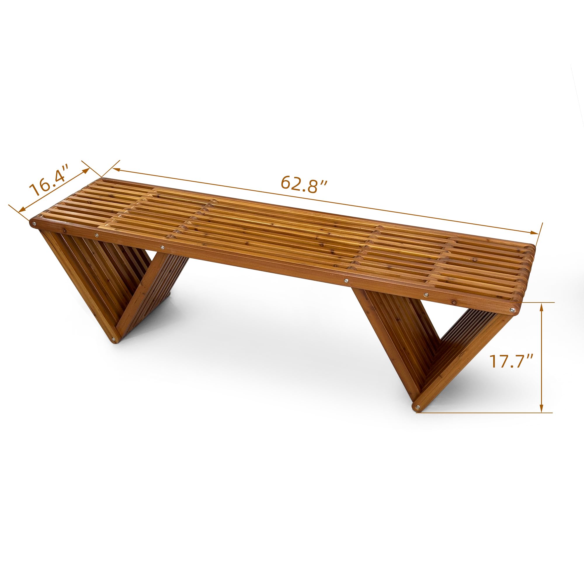Mega Casa Outdoor Wooden Bench with Weatherproof Cushion, Solid Fir Wood, Coating with Wood Varnish, 3-Seater, for Patio, Porch, Yard, Garden, 62.8 inches (Teak Tone)