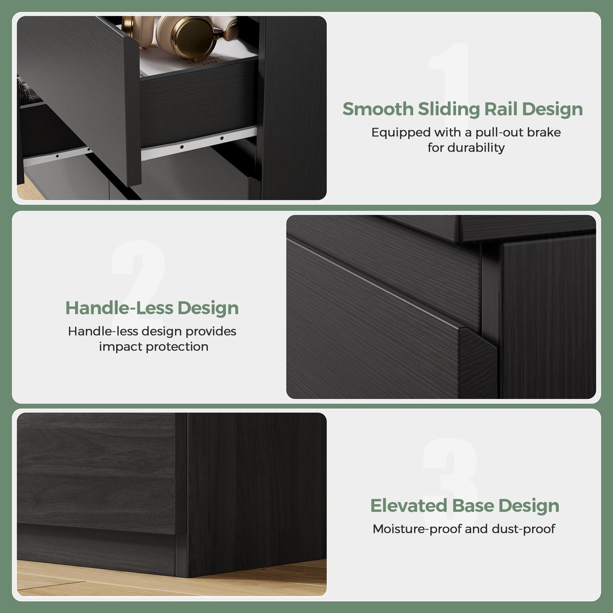 Jocoevol Modern 9 Drawer Dresser for Bedroom, Simply Chest of Drawers, Wood Storage Dresser with Deep Drawers for Living Room Hallway Entryway (Black)