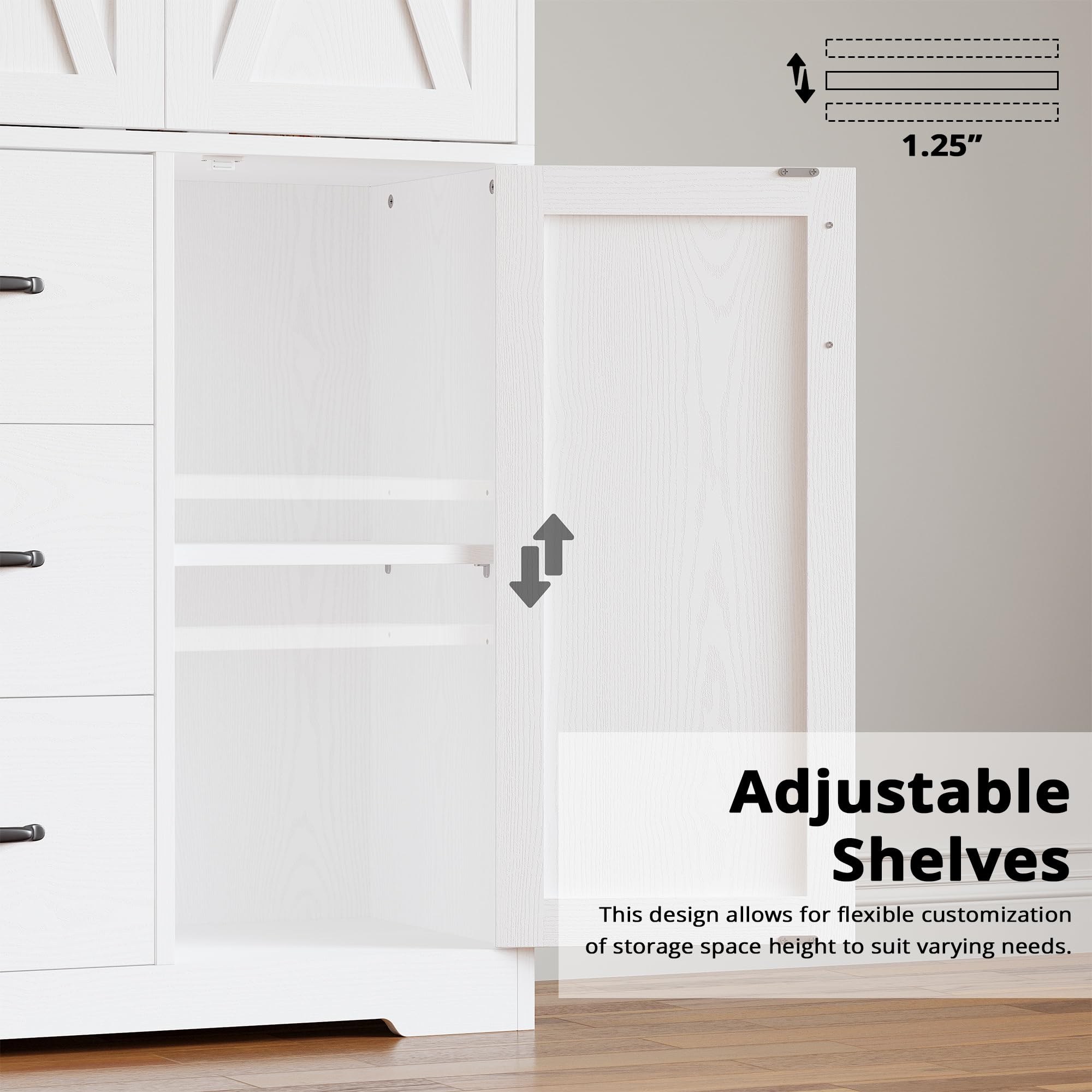 IRONCK Pantry Cabinet, 67.5 inch Tall Storage Cabinet with 3 Doors & Drawers, Farmhouse Kitchen Cabinet with Adjustable Shelves, 5 Tier Freestanding Cupboard for Kitchen