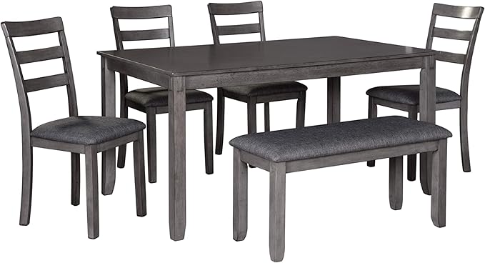 6-Piece Dining Set with Bench & Upholstered Chairs