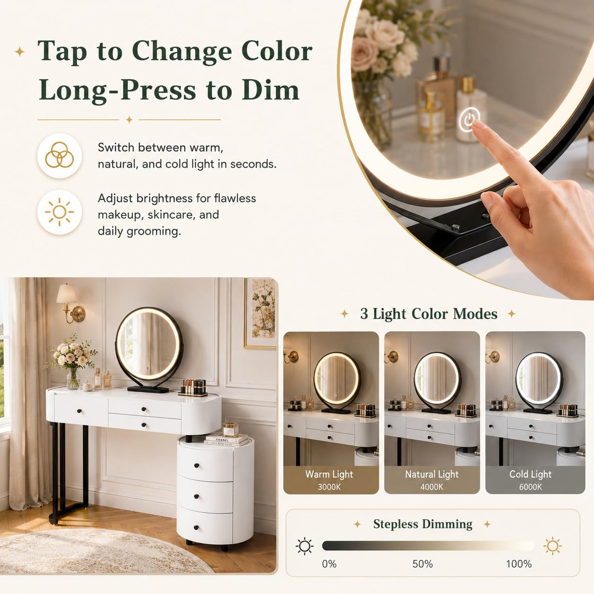 6-Drawer Lighted Makeup Vanity