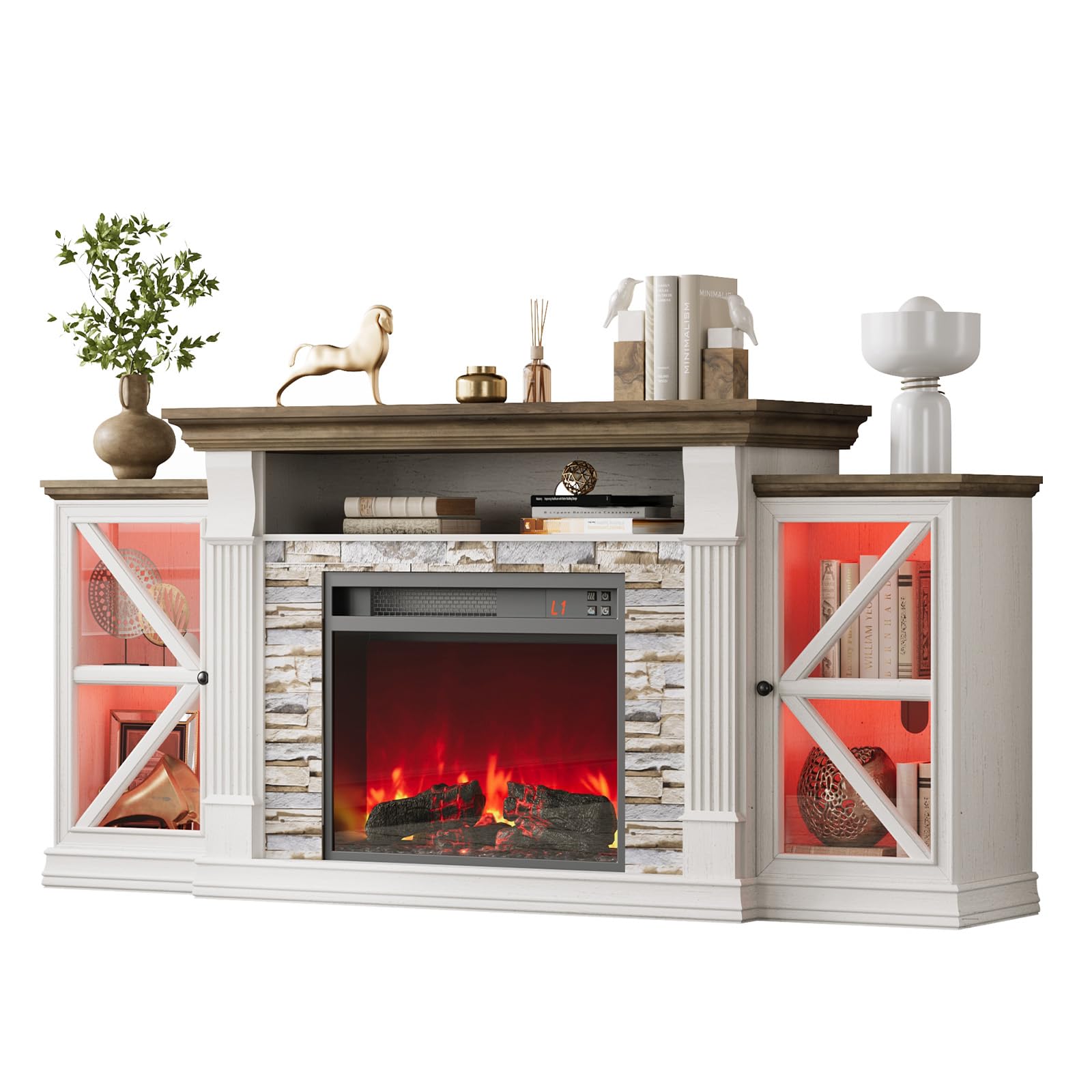 70" Electric Fireplace TV Stand with Glass Barn Doors