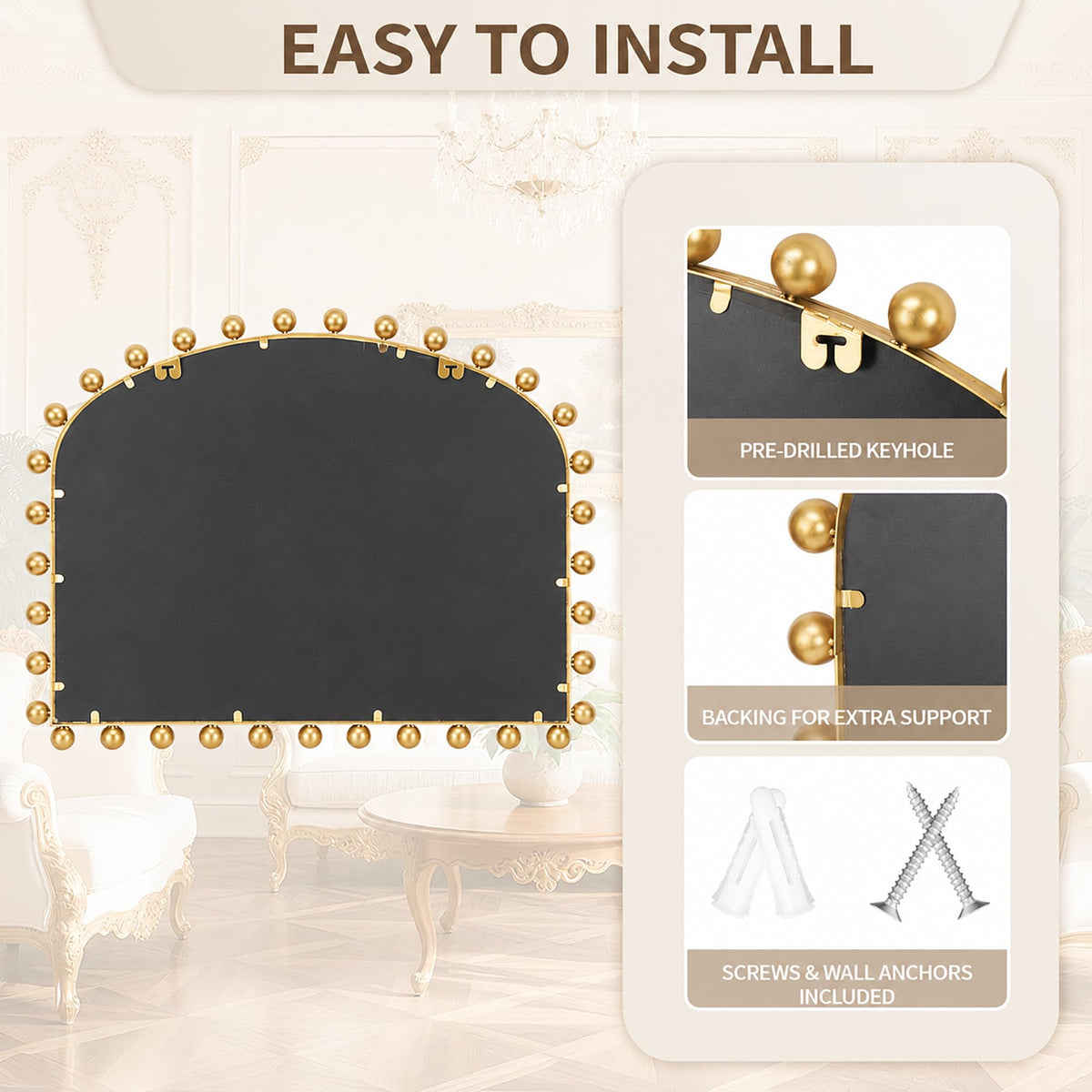 Antique Gold Wide Arch Wall Mirror