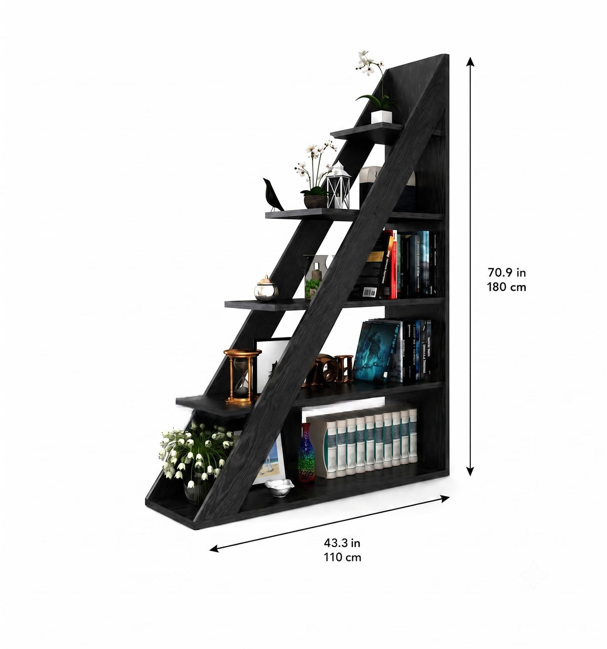 Black 5-Tier Ladder Bookshelf