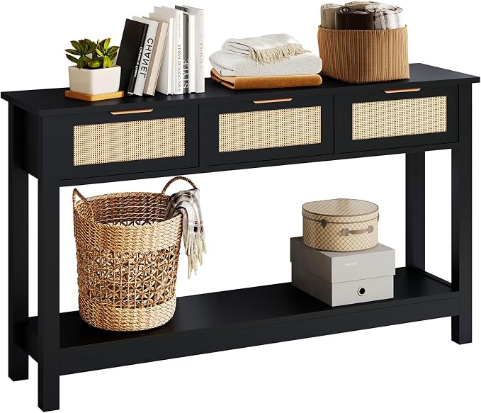 Rattan Console Table with 3 Drawers