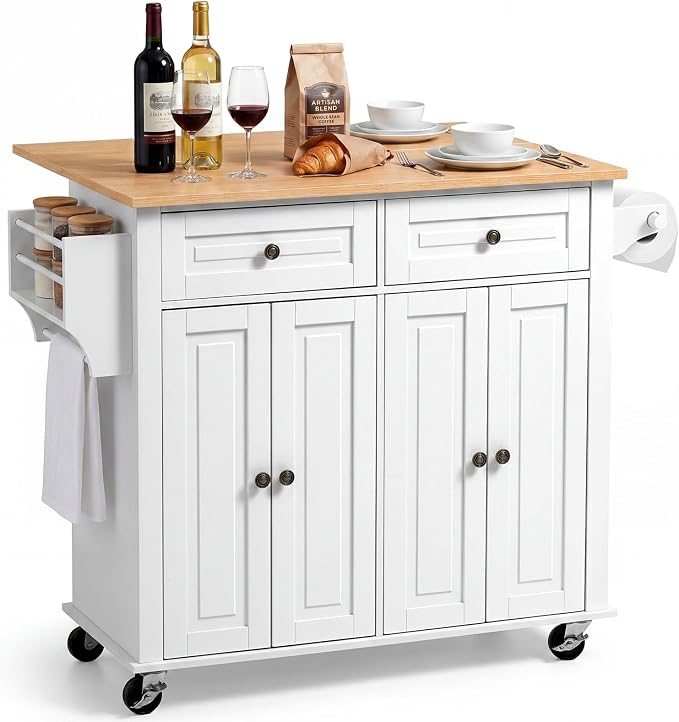Black Drop Leaf Kitchen Island Cart